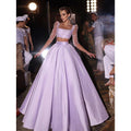 Vestido largo de fiesta de dos piezas con escote cuadrado en línea A y mangas 3/4 