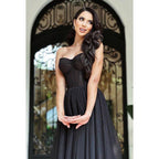 Vestido formal de tul sin tirantes, corte en A