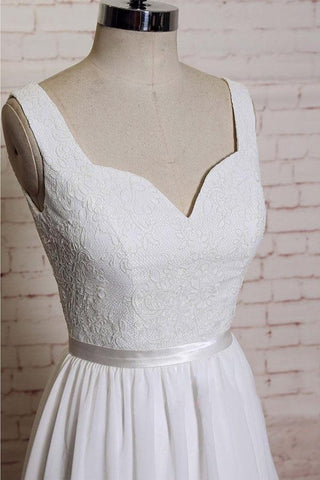 Robe de mariée trapèze à bretelles, traîne courte, appliques en mousseline, dos nu, WD172