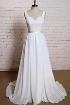 Vestido de novia de corte A con tirantes, cola de corte, apliques de gasa y espalda descubierta WD172