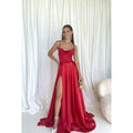 Vestido de fiesta sin mangas con tirantes, pliegues de satén y cordones, corte en A