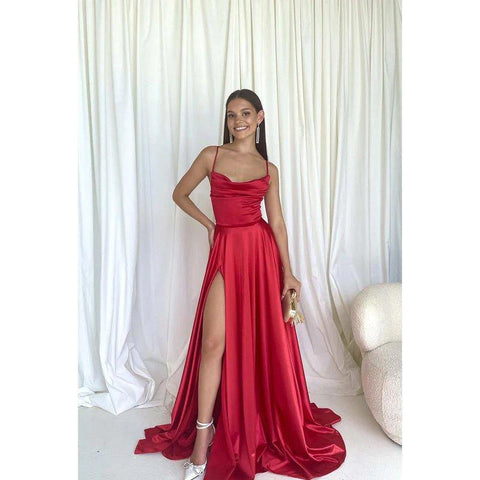 Vestido de fiesta sin mangas con tirantes, pliegues de satén y cordones, corte en A