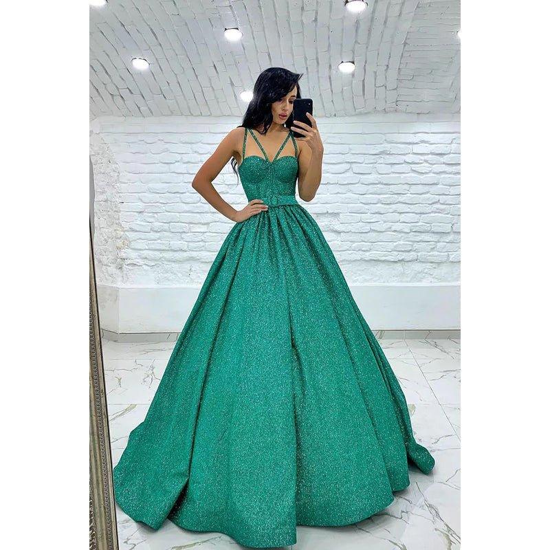 Vestido de fiesta sin mangas con tirantes, cinturón de lentejuelas y corte en A