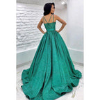 Vestido de fiesta sin mangas con tirantes, cinturón de lentejuelas y corte en A