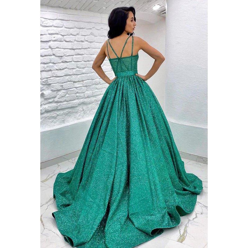 Vestido de fiesta sin mangas con tirantes, cinturón de lentejuelas y corte en A