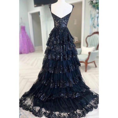 Vestido de fiesta sin mangas con tirantes, tul, apliques y lentejuelas, cierre de cremallera y corte en A