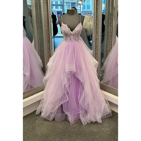 Vestido de fiesta sin mangas con tirantes de corte en A y apliques de tul