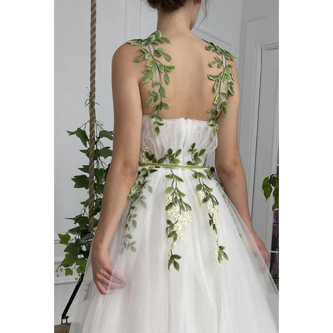 A-Line Straps Tulle Appliques Sleeveless Prom Evening Formal Dress