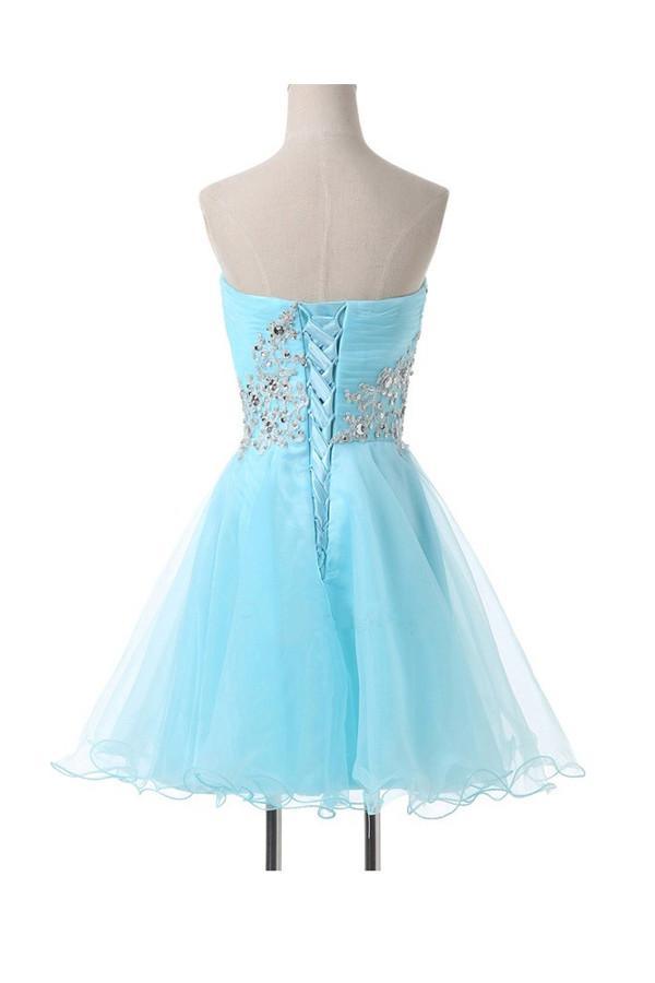 Vestido de fiesta de línea A con escote corazón, apliques, cuentas y cordones PG083