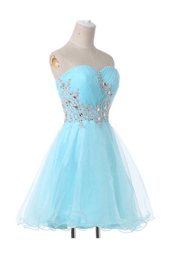 Vestido de fiesta de línea A con escote corazón, apliques, cuentas y cordones PG083