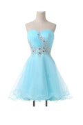 Vestido de fiesta de línea A con escote corazón, apliques, cuentas y cordones PG083