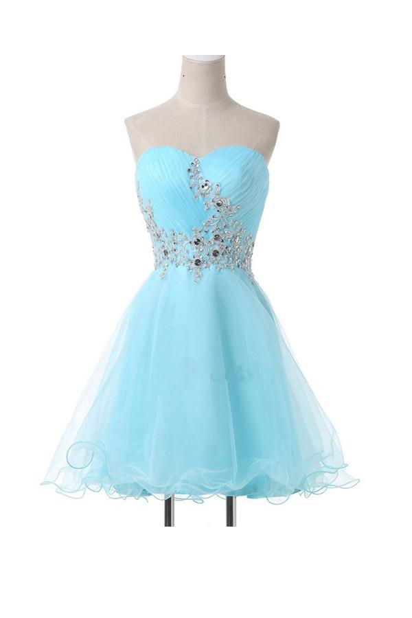 Vestido de fiesta de línea A con escote corazón, apliques, cuentas y cordones PG083