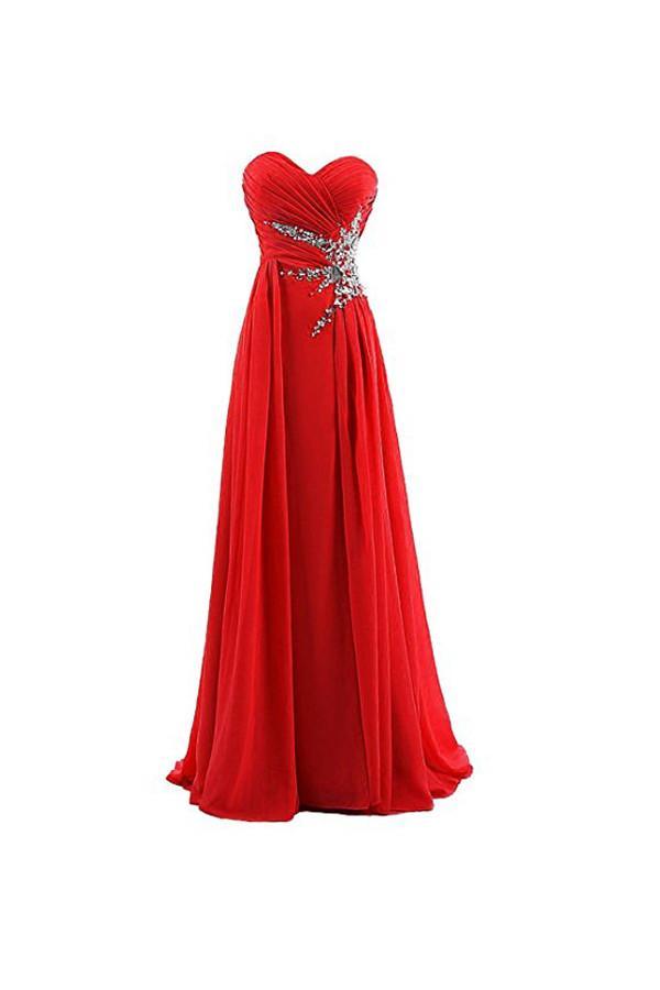 Vestido de fiesta de gasa con escote corazón y cuentas, corte en A, PG262