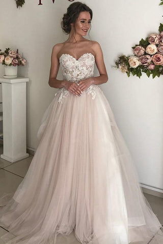 Vestido de novia bohemio corte A con escote corazón y encaje, estilo romántico WD520