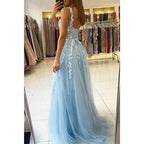 Vestido largo de fiesta con escote corazón y apliques de encaje, corte en A, elegante, para ocasiones formales. 