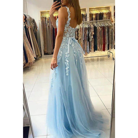 A-line Sweetheart Chic Lace Appliques Long Prom Dress Formal Evening Gowns
