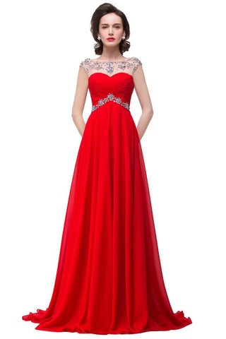 Robe de soirée trapèze en mousseline de soie et cristaux, décolleté cœur