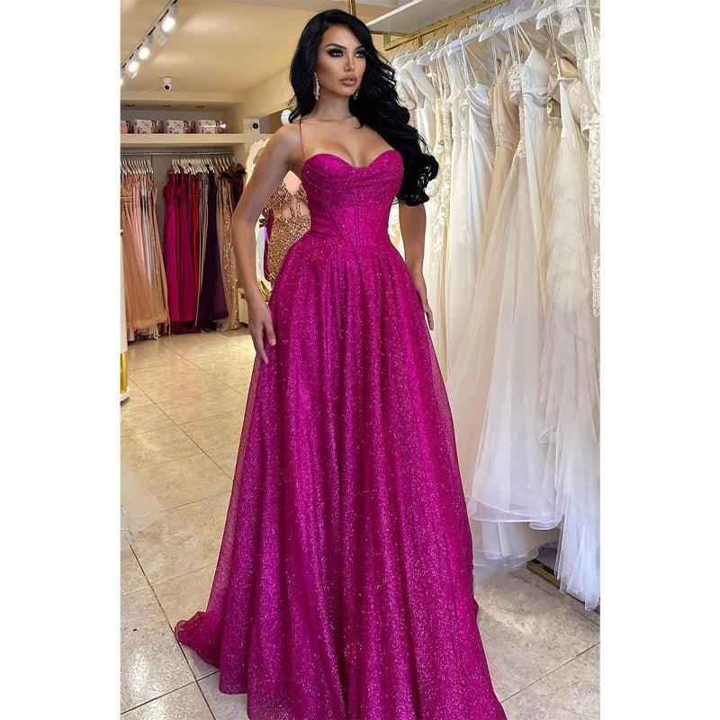 Vestido de fiesta de graduación brillante con escote corazón y abertura alta, corte en A 