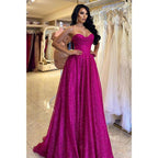Vestido de fiesta de graduación brillante con escote corazón y abertura alta, corte en A 