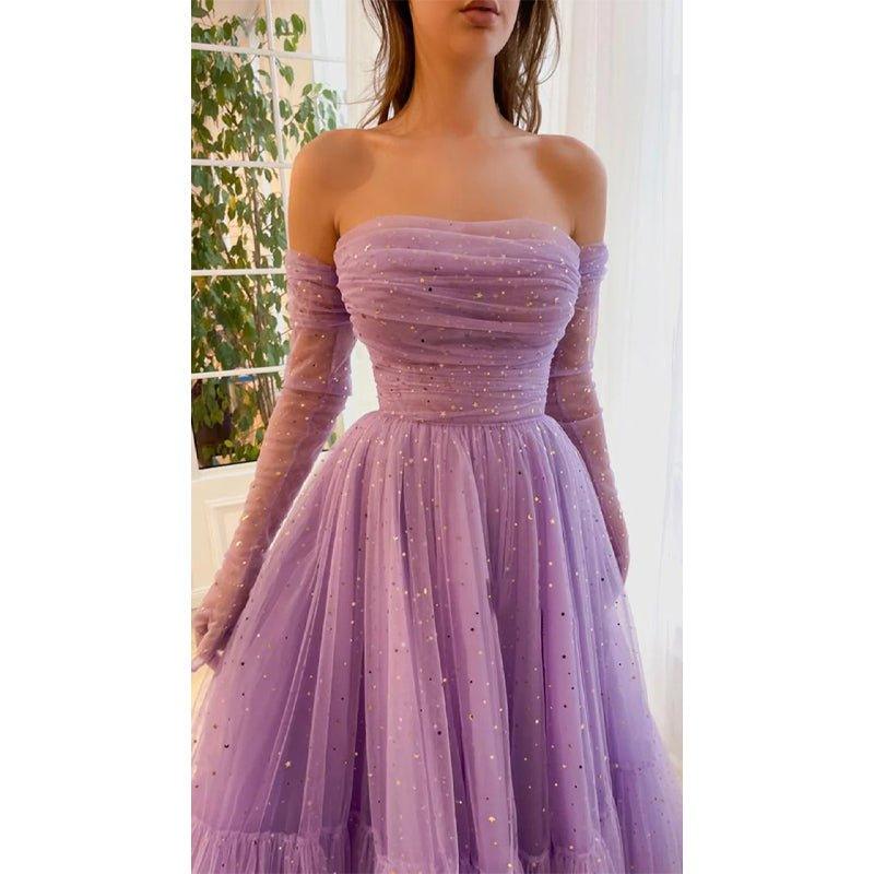 Vestido de graduación vintage de corte línea A con escote corazón, pliegues y mangas largas