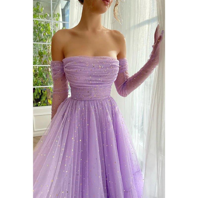 Vestido de graduación vintage de corte línea A con escote corazón, pliegues y mangas largas