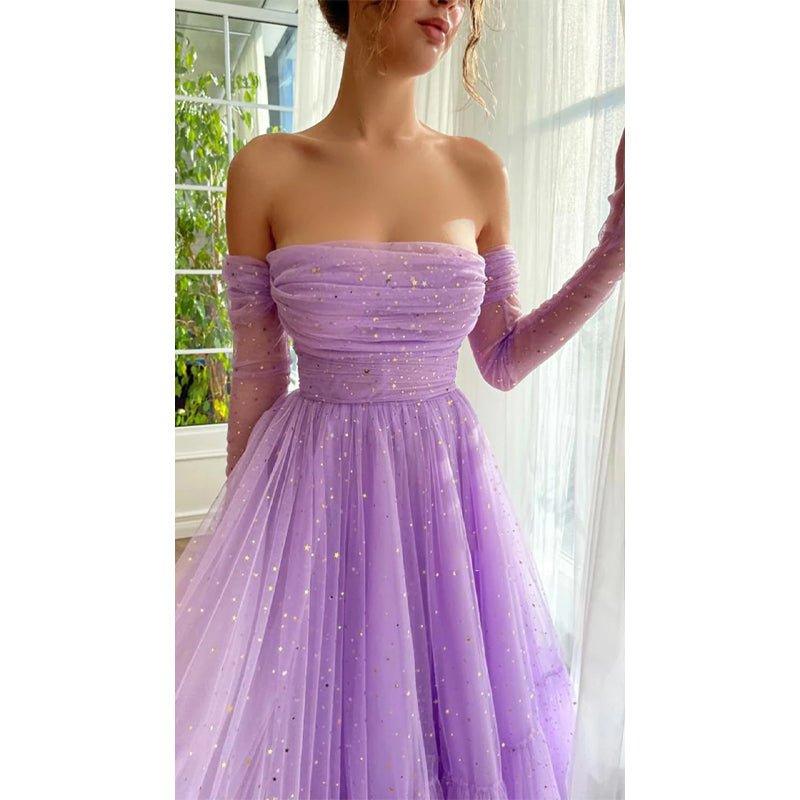 Vestido de graduación vintage de corte línea A con escote corazón, pliegues y mangas largas