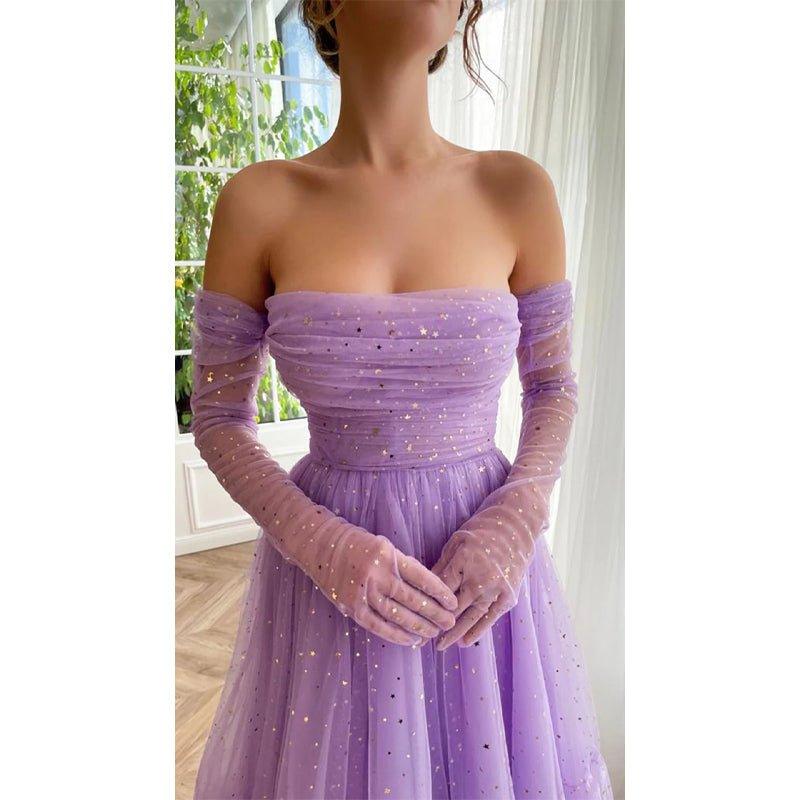 Vestido de graduación vintage de corte línea A con escote corazón, pliegues y mangas largas