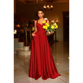 Vestido largo de fiesta formal de satén plisado con escote corazón y corte en A, con bolsillos 