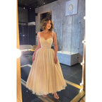 Vestido de fiesta formal de noche sin mangas con escote corazón y lentejuelas, corte en A