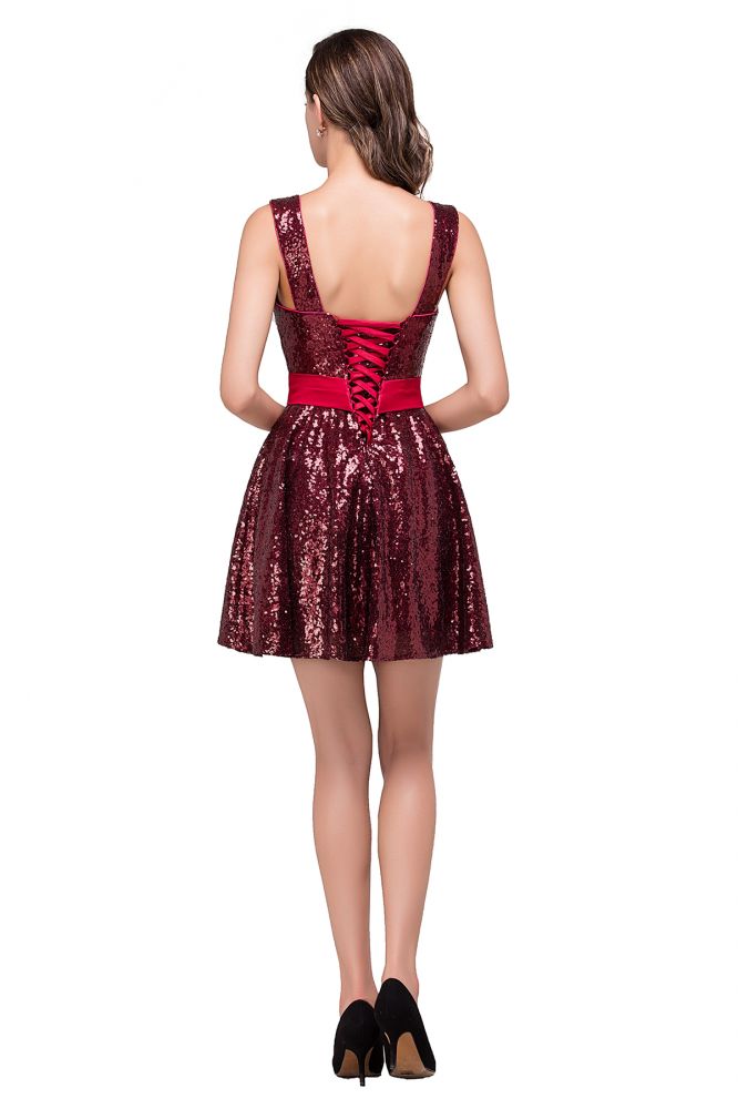 Vestido de graduación de lentejuelas con escote corazón y corte en A