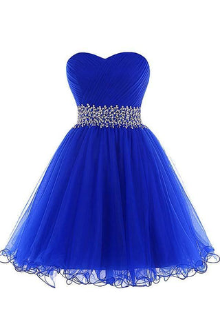 A-line Sweetheart Short Tulle Lace-up Royal Blue Homecoming Dress