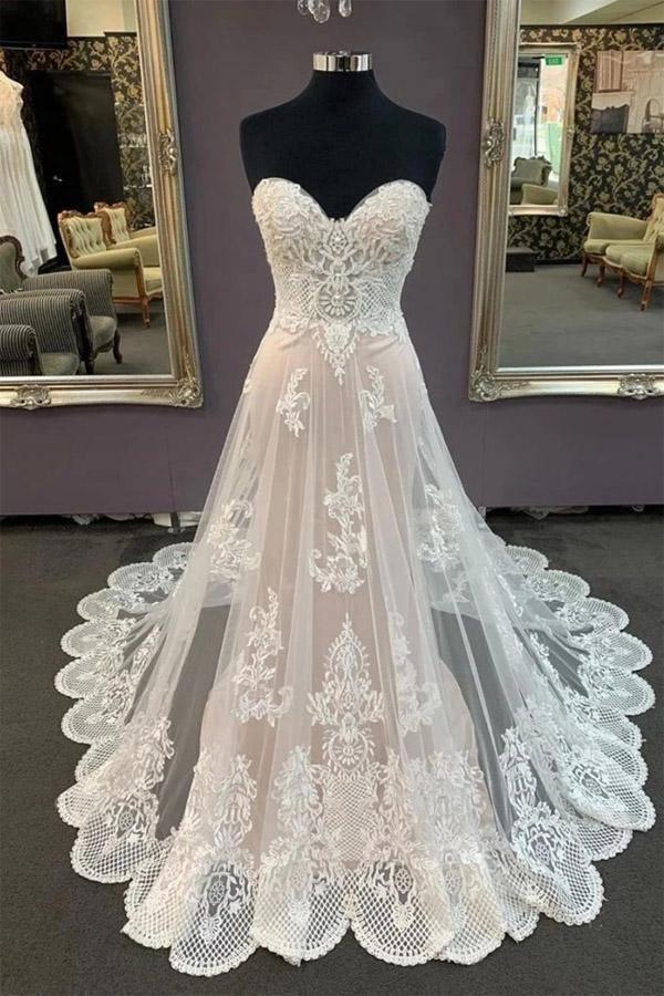 Vestido de novia corte A, escote corazón, sin mangas, con apliques, modelo WD507