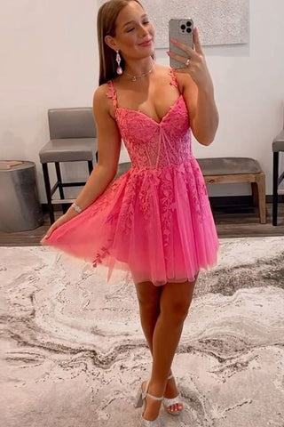 A-line Sweetheart Spaghetti Straps Sleeveless Appliques Homecoming Dresses