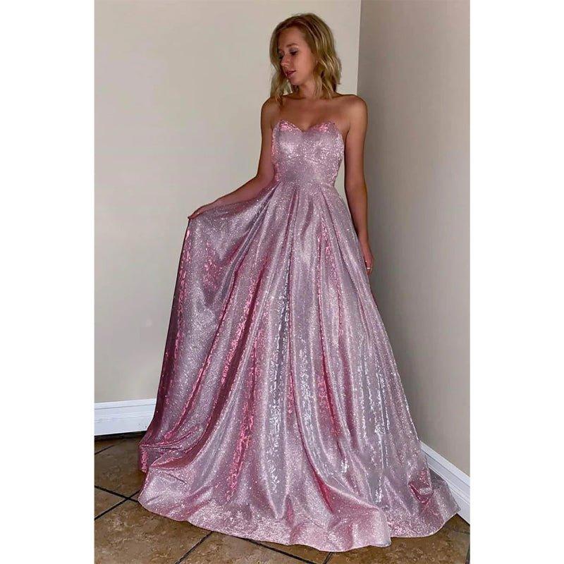 Vestido de graduación corte A con escote corazón y lentejuelas, con bolsillos 