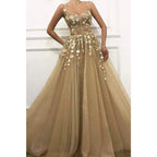 Vestido largo de fiesta de corte A con escote corazón, apliques de tul brillante, vestidos de noche formales 