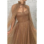 Vestido largo de fiesta de tul brillante con escote corazón y corte en A, con bolsillos 