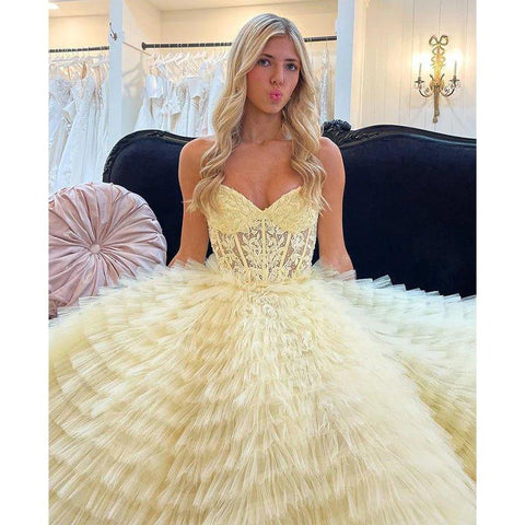 Robe de bal trapèze en tulle sans bretelles, décolleté en cœur, robe de soirée 