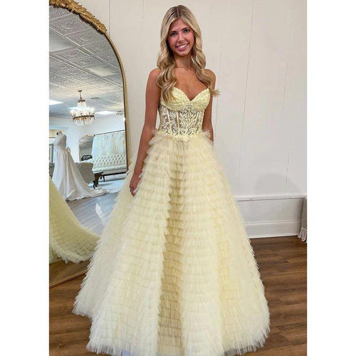 A-line Sweetheart Strapless Tulle Ball Gown Prom Dress Evening Party Gown