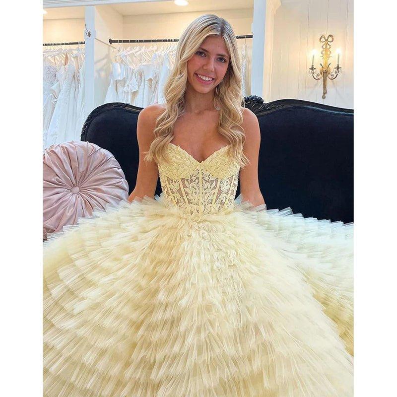 Vestido de baile de tul sin tirantes con escote corazón y corte en A, vestido de fiesta de noche 