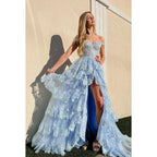 Vestido formal de noche de graduación sin mangas con apliques de tul y escote en forma de A