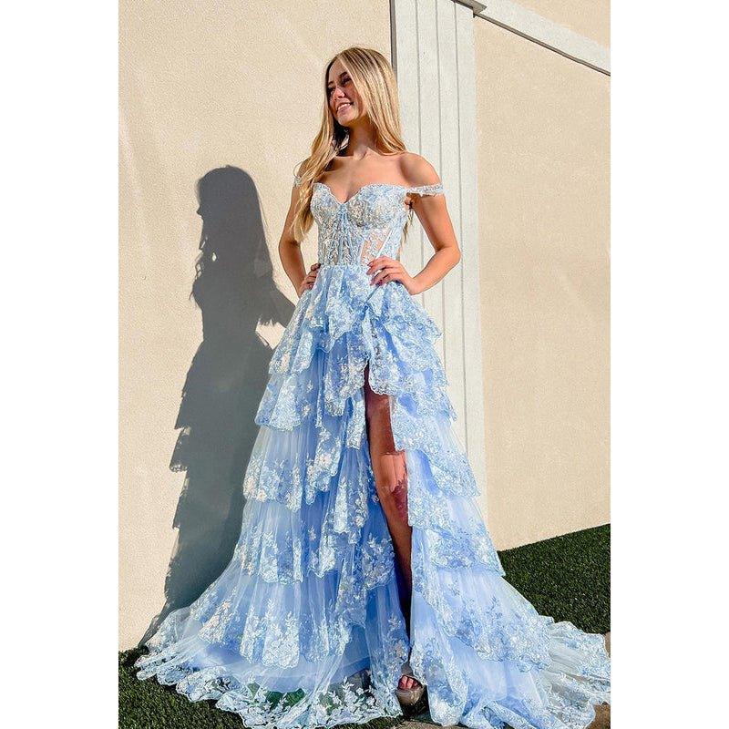 Vestido formal de noche de graduación sin mangas con apliques de tul y escote en forma de A