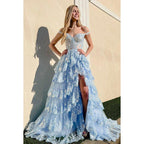 Vestido formal de noche de graduación sin mangas con apliques de tul y escote en forma de A