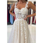 Vestido formal de noche de graduación sin mangas con apliques de tul y escote en forma de A