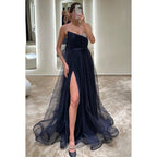 Vestido de fiesta sin mangas con escote en forma de A de tul con cuentas