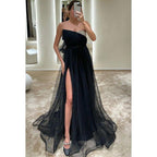 Vestido de fiesta sin mangas con escote en forma de A de tul con cuentas