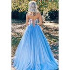 Vestido formal de noche de graduación sin mangas con escote en forma de A de tul con cuentas y escote en forma de corazón