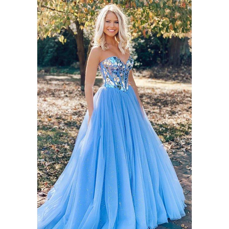 Vestido formal de noche de graduación sin mangas con escote en forma de A de tul con cuentas y escote en forma de corazón