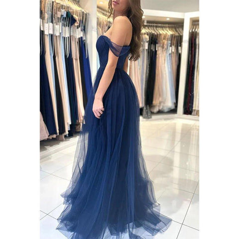 Vestido largo de fiesta formal de corte A con escote corazón y tul plisado