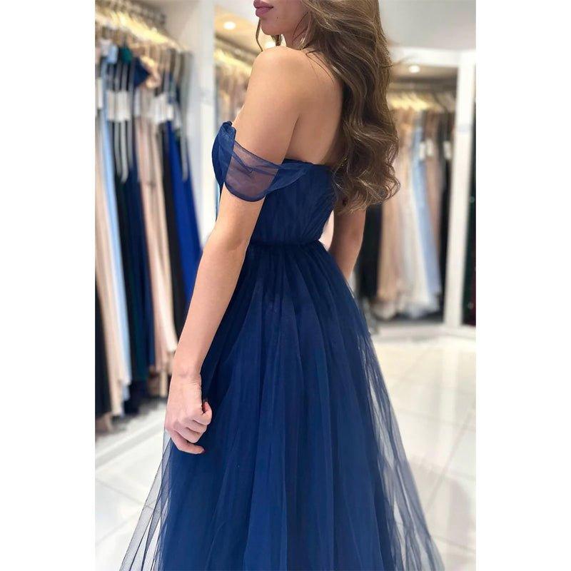 Vestido largo de fiesta formal de corte A con escote corazón y tul plisado