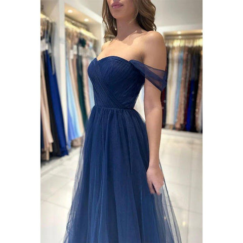 Vestido largo de fiesta formal de corte A con escote corazón y tul plisado